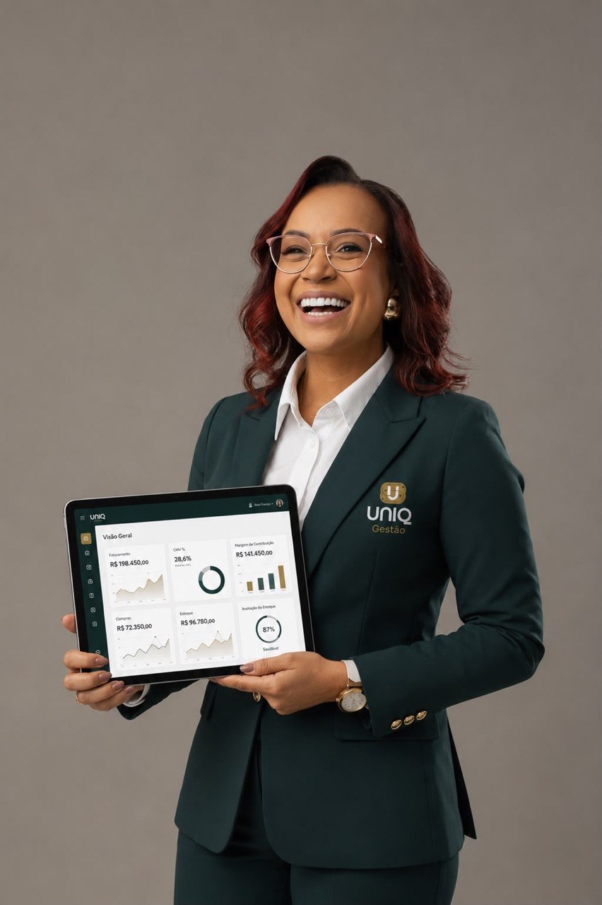 Rosi apresentando o UNIQ Gestão